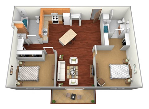 Floor plan for 2 beds, 2 baths, 925 sqft